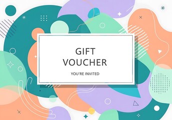 Modern Gift Voucher Design with Abstract Shapes and Pastel Colors.