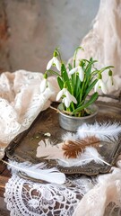 Delicate snowdrops in vintage setting
