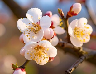 Delicate spring blossoms in soft sunlight