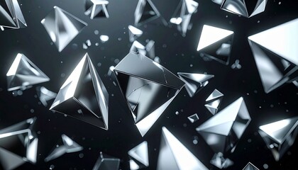 Abstract Metallic Pyramids Floating in Dark Space Background