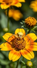 Goldenrod Crab Spider on Zinnia Flower - A Vibrant Macro Shot.