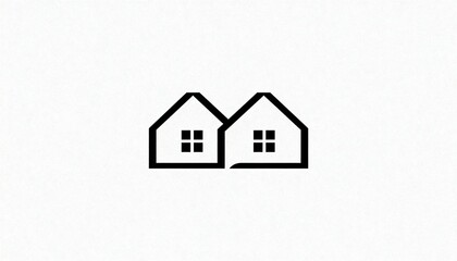 Minimalist line art logo of two connected houses home building