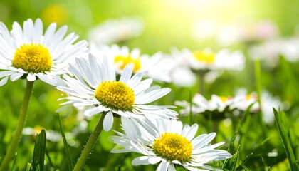 Delicate white daisies in a field bathed in sunlight