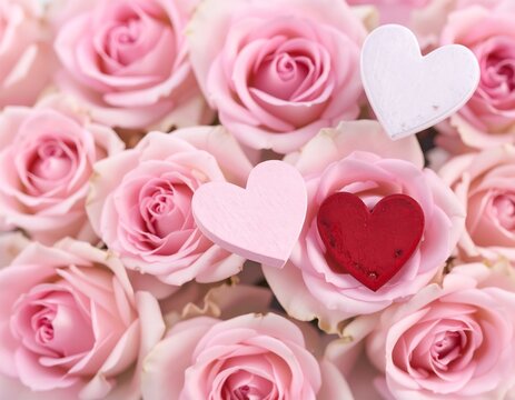 Delicate pink roses and hearts - Powered by Adobe