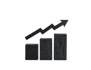 Dark, textured graph illustration with increasing bars and an upward pointing arrow