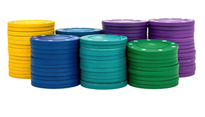 Colorful stacks of gaming currency with a black background, vibrant and diverse