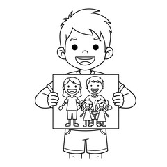Kid Showing Family Drawing Pride and Connection Kids Coloring Page