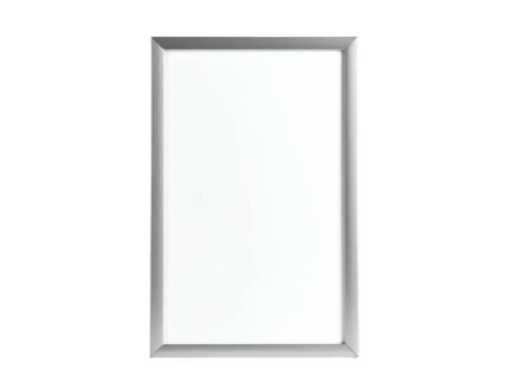 Rectangular white canvas in a silver frame against a black background