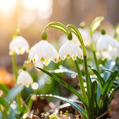 Delicate white flowers in sunlight