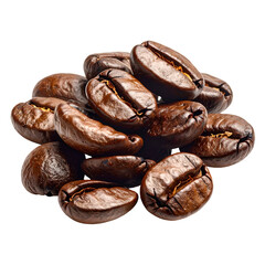 Obraz premium Close-up of a small heap of roasted coffee beans with a glossy sheen, on a black background