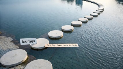 Round concrete stepping stones over water on a sunny day