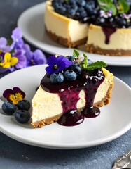 Delicious blueberry cheesecake slice