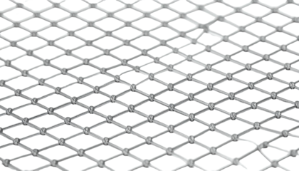 A close-up of a metallic, diamond-patterned mesh on a black background