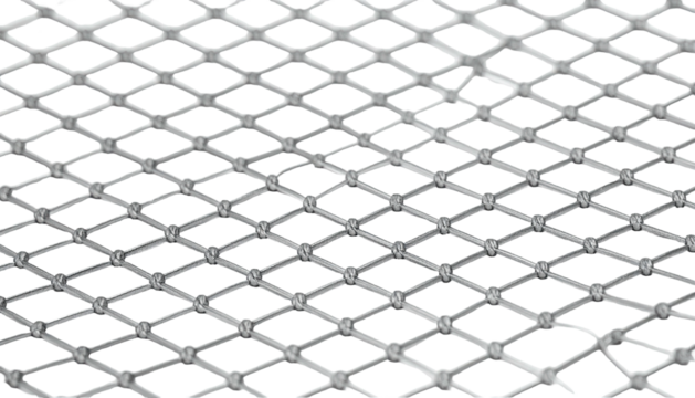 A close-up of a metallic, diamond-patterned mesh on a black background