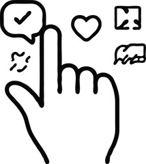 Clean black and white vector illustration of audio interface icons like speakers, volume, and playlists