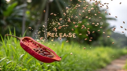 Seed Pod Releasing Seeds in a Natural Outdoor Environment