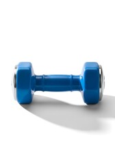 Blue Dumbbell for Strength Training on White Background.