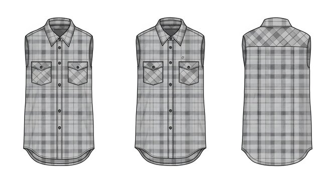 Grey plaid sleeveless shirt technical drawing