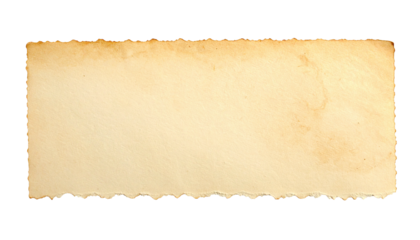 Rectangular piece of aged paper with burnt edges, isolated on black