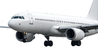 Obraz premium A white passenger jet sits on a runway, ready for flight, with engines visible