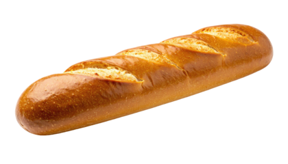 Golden-brown, long loaf of crusty bread on a black background