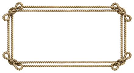 Decorative rectangular frame crafted from intertwined natural fiber rope, featuring artful knots at each corner, perfect for nautical, rustic, or vintage-themed design borders