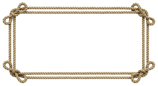 Decorative rectangular frame crafted from intertwined natural fiber rope, featuring artful knots at each corner, perfect for nautical, rustic, or vintage-themed design borders