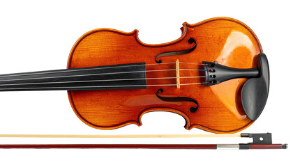 Fototapeta premium Detailed overhead shot of a violin and bow, rendered on a black background