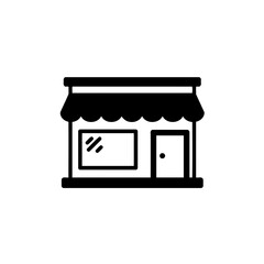 Minimalist Black Glyph Storefront Vector Illustration with Sale Window Icon