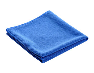 Folded square, soft blue cloth with slight texture, isolated on black background