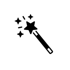 Minimalist Black Magic Wand with Sparkling Stars Vector Illustration