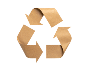A brown, paper-textured recycling symbol against a stark black background