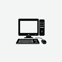 Black Silhouette Desktop Computer System Vector Illustration