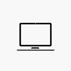 Minimalist Black Outline Laptop or Monitor Vector Illustration with Blank Screen and Webcam