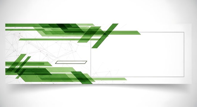 Modern Green Technology Banner with Geometric Shapes and Clean Design.