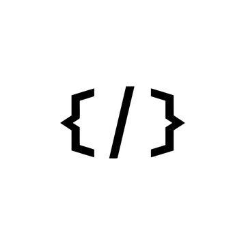 Minimalist Black and White Vector Illustration of Code Brackets and Forward Slash Symbol