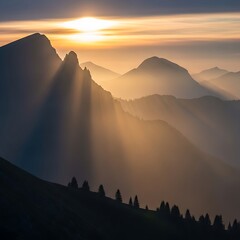 Golden Hour Over Majestic Mountain Peaks - A Serene Landscape.