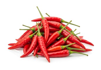 Pile of Fresh Red Chili Peppers on White Background.