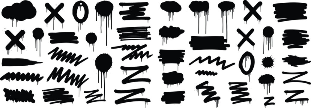 Urban Graffiti Style Vector Brush Strokes Drips Splatters Scribbles Xs Os Shapes for Digital Design Elements