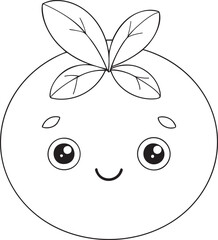 Cute orange character outline drawing with leaves and smiling face fun fruit illustration for coloring and design use