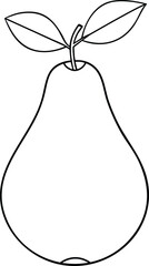 Simple outline drawing of pear fruit with two leaves and stem elegant botanical artwork for design and education use