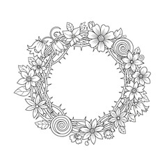 Obraz premium Whimsical Gothic Art Crown of Thorns with Blooming Flowers Coloring Page Design