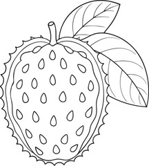 Soursop fruit outline drawing with leaves detailed tropical fruit art ideal for kids coloring or design materials