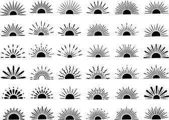 Collection of Sunrise Ray Designs on Transparent Background for Decoration