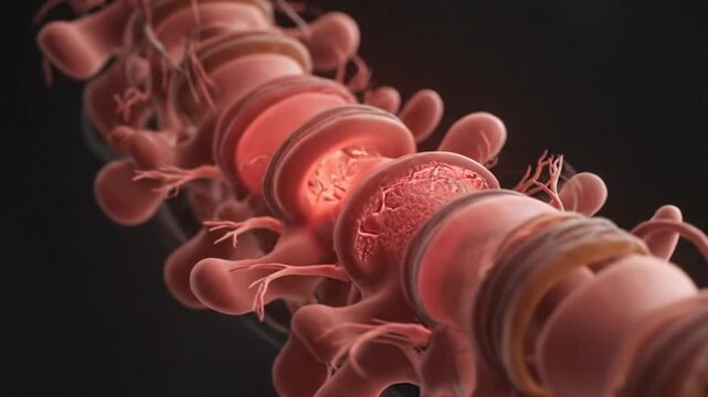 Close Up of Spine Bones and Discs in a Dark Background Human Spine with Intervertebral Discs for Medical Illustration and Education