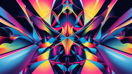 Abstract Symmetrical Geometric Pattern with Vibrant Neon Colors