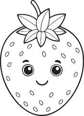 Cute kawaii strawberry outline drawing coloring page for kids simple fun fruit art for creative learning projects
