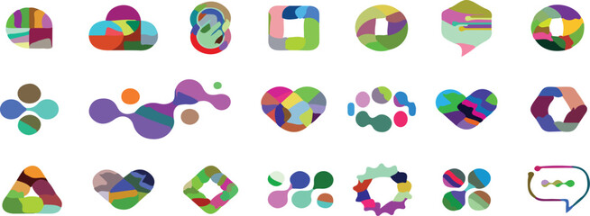 Obraz premium Set of abstract geometric icons colorful flat vector design elements for web and mobile apps isolate