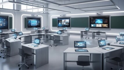 Modern Classroom with Technology and Interactive Screens. - Powered by Adobe