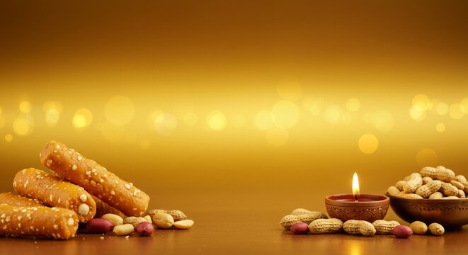 Lohri traditional sweets rewari and peanuts banner background